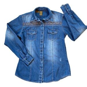 Wrangler Embroidered Denim Snap Button Shirt